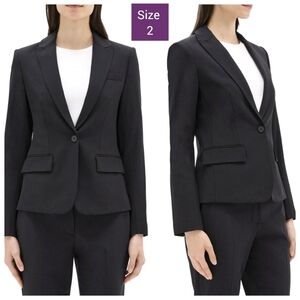 Theory Black Slim-Fit Blazer Gabe B3 Sevona Stretch Wool (Sz 2) Jacket